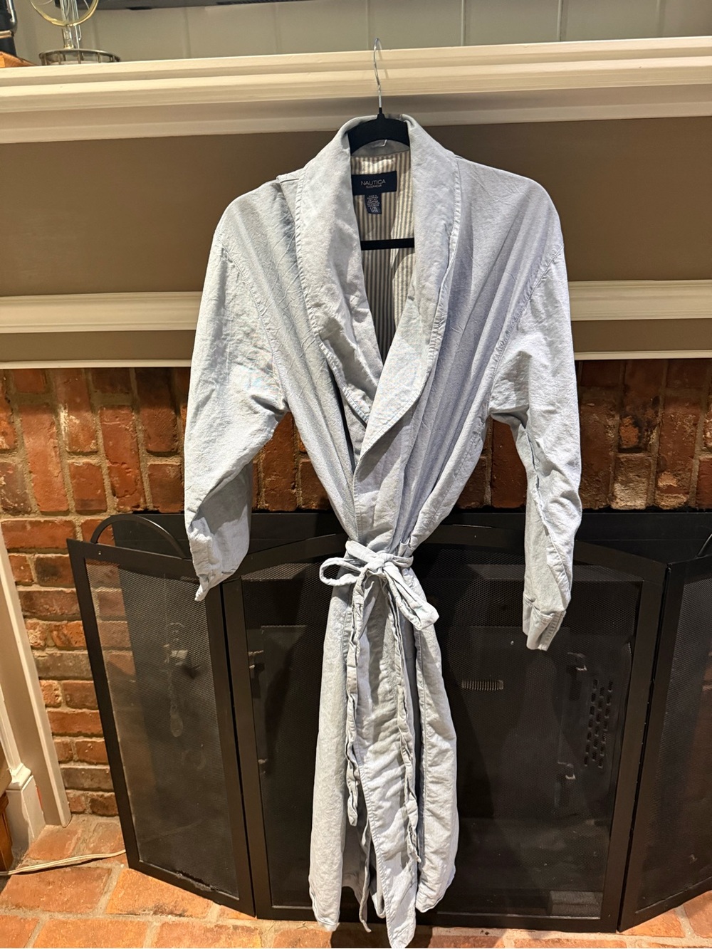Nautica Sleepwear Blue & White Striped 100% Cotton Lounge Robe L/XL